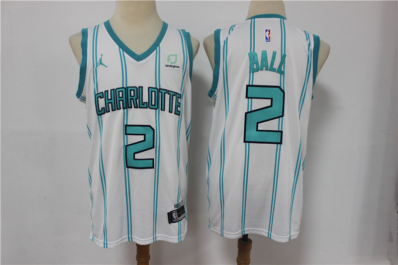 Men Charlotte Hornets #2 Ball White stripe Game NBA Jerseys->nfl hats->Sports Caps